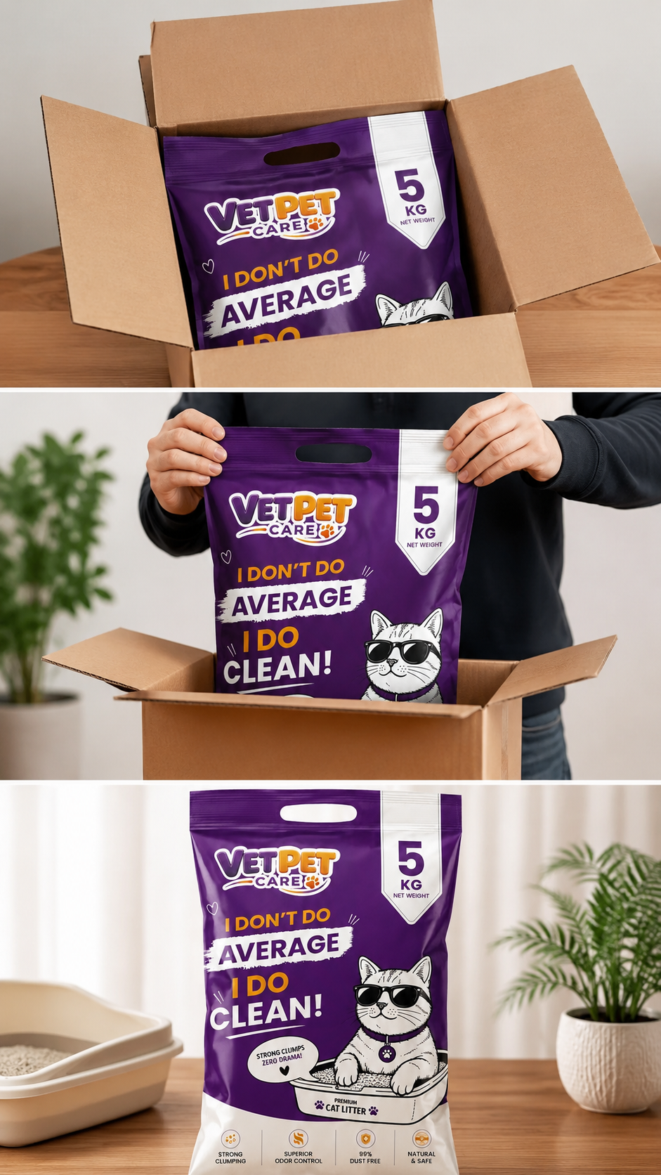Unboxing a 5kg starter bag of cat litter suited for kittens and new cat owners